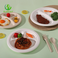 Assiettes de bagasse de canne à sucre 9 "10" 12 "de haute qualité à 4 compartiments pour le camping Canne à sucre durable de conception classique écologique