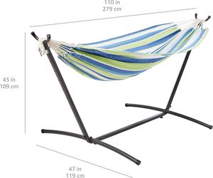 <span class=keywords><strong>Hamac</strong></span> double beige à rayures avec dentelle, avec <span class=keywords><strong>support</strong></span> en acier peu encombrant de 9 pieds et étui de transport - Product Image 2