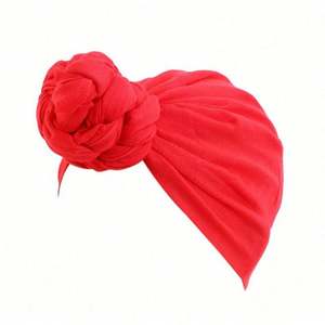 Wholesale Womens Ethnic Polyester Big Flower Turban Beanie Elegant Cap Plain <b>Head</b> <b>Wrap</b> Outdoor Stretch Long Scarf - Product Image 4