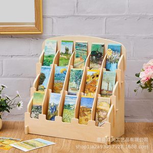 Expositor de marcapáginas de madera, organizador de escritorio con bolsillos curvos de 5 capas para tarjetas de felicitación y pegatinas - Product Image 1