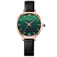 Montre à quartz VODOY 1009 pour femme, style coréen, boîtier en alliage, cadran en verre minéral, acier inoxydable, résistante à l'eau 3 ATM, bracelet en cuir
