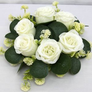 Corona di rose artificiali all'ingrosso con 6 teste, centrotavola floreale in poliestere per matrimoni e decorazioni domestiche, all'ingrosso - Product Image 6