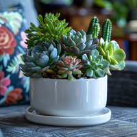 8 pouces blanc rond en céramique succulente jardinière Pot moderne fleur Cactus herbe grand planteur avec soucoupe amovible intérieur ou extérieur