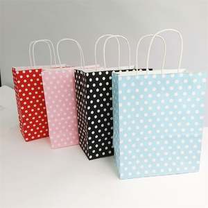 Sacs de shopping en kraft blanc avec poignées torsadées recyclées, à pois noirs, rouges, roses et bleus, KUAIMA 22*11*27cm, pour cadeaux - Product Image 4