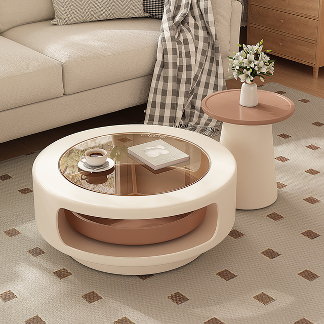 New Advanced Cream Rotating Coffee Table Small Household Living Room Light Luxury Modern Simple Tea Table Round Rotary Table