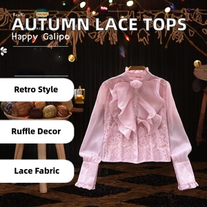 Camicette Vintage Autunnali a Maniche Lunghe con <span class=keywords><strong>Colletto</strong></span> Casual Stampate in Pizzo per Donne Camicie Floreali con <span class=keywords><strong>Volant</strong></span> Eleganti Top Abbigliamento all'Ingrosso - Product Image 3