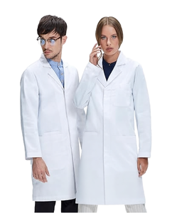 Blouse de laboratoire unisexe blanche, coupe classique, 3 poches, emplacement pour téléphone, boutons-pression de sécurité, tissu tissé polyester/coton Dobby, certifié OEKO-TEX - Product Image 1