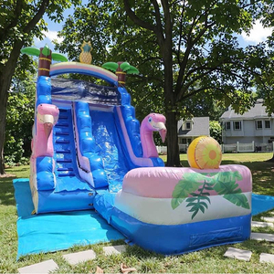 <span class=keywords><strong>Toboggan</strong></span> aquatique gonflable géant personnalisé en PVC, thème cygne, rose, avec piscine pour cour - Product Image 2