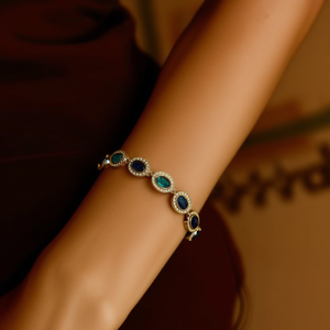 Bracelets en acier inoxydable plaqué or PVD avec pierres bleues et vertes, bijoux élégants et classiques pour femmes, cadeau - Product Image 3