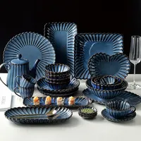 Оптовая продажа, Высококачественные Домашние товары из реактивного синего кружева, керамический Обеденный набор, посуда для подарка