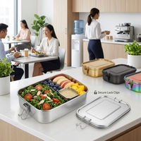 Boîte à lunch étanche en acier inoxydable 304, grand récipient bento en métal avec compartiments séparés pour adultes et enfants