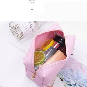 Voyage Portable Cosmétique Sac De Rangement Solide En Cuir PU Lettre Motif Mode Zipper Maquillage Cas - Product Image 3