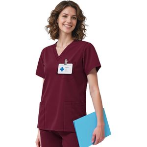 Women V-Neck <b>Scrub</b> <b>Top</b> 4 Pocket Premium Stretch Medical Workwear Hospital Uniforms - Product Image 1