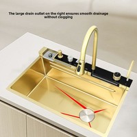 Évier de cuisine multifonctionnel en cascade en acier inoxydable SUS304 doré, poste de travail détachable pour la rénovation de cuisine domestique