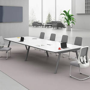 Table de conférence moderne rectangulaire blanche, bureau stable pour salle de réunion - Product Image 1