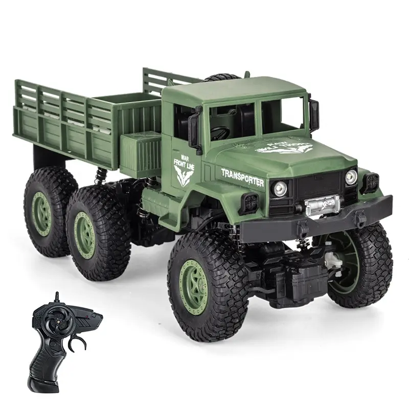 क्यु सस्ते बच्चों 6 पहियों बिजली चढ़ाई कार वाहन 1:18 आर सी सेना के सैन्य ट्रक 2.4G वायरलेस रिमोट कंट्रोल कार खिलौना के साथ प्रकाश