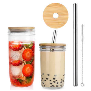 Boba reutilizable para bebidas, botella de viaje, tazas de boca ancha, sellador al vacío, lata de vidrio, frascos de Mason con tapas y pajitas - Product Image 1