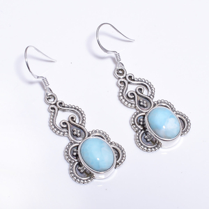 Natural Pear Shape Larimar Gemstone <b>Silver</b> Earrings, Gemstone <b>Silver</b> Earring Supplier, Custom Gemstone Jewelry Exporter - Product Image 2