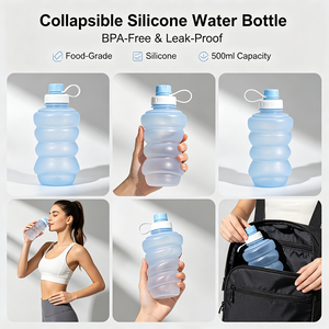 Food Grade Safe Leakproof Lightweight Collapsible Silicone Water Bottle - Product Image 4