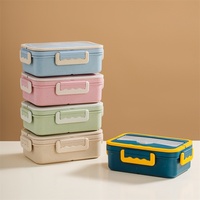 AHLE1112/Weizenstroh-Lunchbox, mikrowellengeeignet, warmhaltend, tragbar, für Studenten, Kunststoff, unterteilt, für Büroangestellte, moderne Box