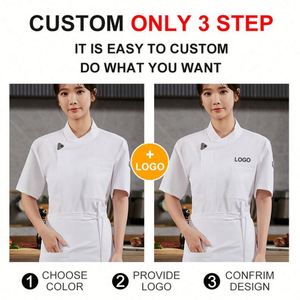 เสื้อเชฟแขนสั้นคุณภาพสูงสำหรับผู้ชาย ขายส่ง เสื้อทำงานในครัว ร้านอาหาร - Product Image 3
