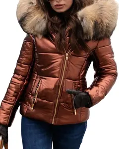 เสื้อแจ็คเก็ตหนังของผู้หญิง,เสื้อโค้ทขนสัตว์มีซิปจริงขนเฟอร์หรูหราฤดูหนาว