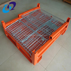 Kim loại bền lưu trữ dây lưới container Stackable thép mạ kẽm có thể gập lại dây lưới Pallet lồng - Product Image 4