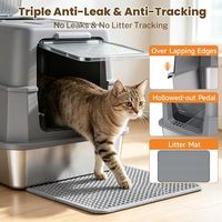 Bac à litière pour chat XL en acier inoxydable, anti-fuite d'urine, facile à nettoyer, entrée frontale, sortie supérieure, fermé et non collant