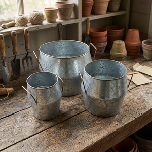 Luxury Home Living Room Desktop Decoration Galvanized Flower Pots With Handle Outdoor Indoor <b>Planter</b> <b>High</b> Standard Quality - Product Image 2