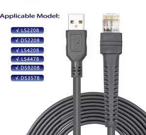 Câble USB de scanner de codes à barres flexible gris 2M vers combinaison de CBA-U01-S07ZAR RJ50 RJ45 pour symbole <span class=keywords><strong>LS1203</strong></span> LS4208 LS2208 2208AP - Product Image 6