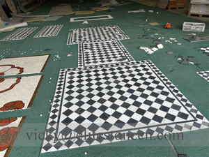 Mosaico de Mármol Blanco Carrara y Negro, Diseño de Tablero de <span class=keywords><strong>Ajedrez</strong></span> 3x3, Pulido - Categoría de Producto: Mosaicos - Product Image 3