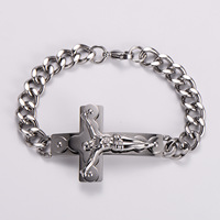 Bracelet Croix Crucifix en Acier Inoxydable 316L Plaqué Or 18 carats et Argent, Chaîne Curb, Bijoux Religieux Corpus pour Hommes et Femmes, Vente en Gros, Personnalisation OEM