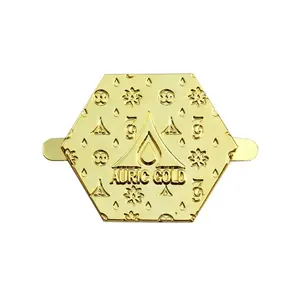 Hexagon shape bags gold nameplate accessory die casting brand logo luggage metal labels with pins