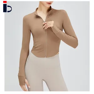 2023 Spring and Autumn New Comfortable Tight Solid Color Women's Zipper Long Sleeve Cropped Top