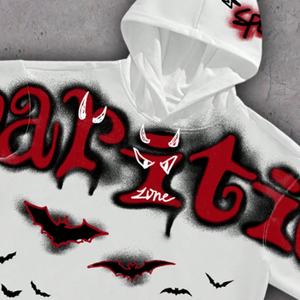 Camiseta Personalizada Vintage con Gráficos de Murciélagos y Letras, Bordado 3D, Estampado, Estilo Urbano, Casual, Hombros Caídos, Corte Holgado, Ecológica - Product Image 3