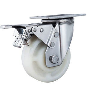 304 SUS Suporte 4 Polegada 5 Polegada 6 Polegada <span class=keywords><strong>8</strong></span> Polegada Industrial Trolley PA Roda De Rodízio De <span class=keywords><strong>Nylon</strong></span> Pesado Giratório Branco - Product Image 2