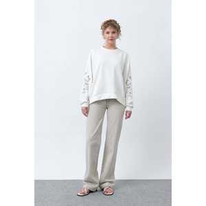 Sudadera de punto extragrande para mujer, 320g, negra, transpirable, con diseño bordado de malla - Product Image 5