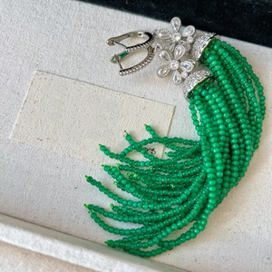 خمر كبار متعدد الطبقات مكدسة الأخضر مطرز بالخرز عين القط حجر سوار أقراط قلادة مجموعة مجوهرات مصنع بالجملة - Product Image 4