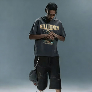 T-shirts courts en coton pour hommes, personnalisés avec logo, col rond, manches courtes, coupe oversize, impression sérigraphique motif animal, vente en gros - Product Image 1