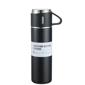 Großhandel Edelstahl Vakuum flasche mit Tasse Hochwertige 500ml doppelwandige isolierte Wasser flaschen für Kaffee heißes Getränk