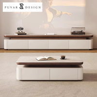 Ensemble table basse et meuble TV minimaliste italien pour salon, meuble TV en bois blanc avec tiroirs de rangement