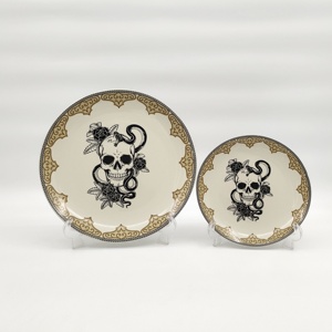 Juego de <span class=keywords><strong>Vajilla</strong></span> de Cerámica con Diseño Gótico de Halloween, Estampado de Calavera Negra y Serpiente con Rosas, Borde de Encaje Antiguo, <span class=keywords><strong>Porcelana</strong></span> - Product Image 4