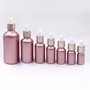 Botol Tetes Kaca Bulat Kosmetik Boston, Grosir 1/2 Oz 1 Oz 2 Oz 4 Oz Uv Matte Pink Warna-warni