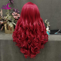 Perruque Lace Front de cheveux synthétiques naturels pré-épilés, couleur rouge feu, longue boucle, amicale à la chaleur