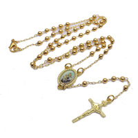 Collier de chapelet en or rempli Notre-Dame de la Charité de Jiingcan, collier de chapelet en acier inoxydable Saint-Michel