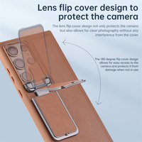 Étui de luxe en cuir pour S26 S25 Ultra / S24 Plus, avec protection antichoc pour objectif d'appareil photo, rabattable et fonction support