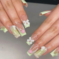 Faux Ongles Longs Carrés à Presser, French Manucure, Artificiels, 3D, Noir Rose, Faits Main, Fournitures de Salon de Manucure en Gros