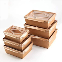 Boîte alimentaire jetable en papier kraft avec couvercle transparent pour sushis, bento, repas rapides, salades, poulet frit, emballage à emporter