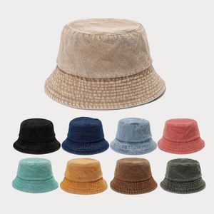 2025 New Retro Washed Cotton Denim Bucket <b>Hat</b> Spring Summer Sunshade Sun <b>Hat</b> Solid Color Bucket <b>Hat</b> <b>for</b> Women Men - Product Image 2