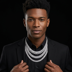 LAX DIORE JEWELS High Quality Custom <b>Silver</b> Diamond Cuban <b>Choker</b> Link Chain Hip Hop Leopard Pendant Necklace Set for Men Gift - Product Image 1